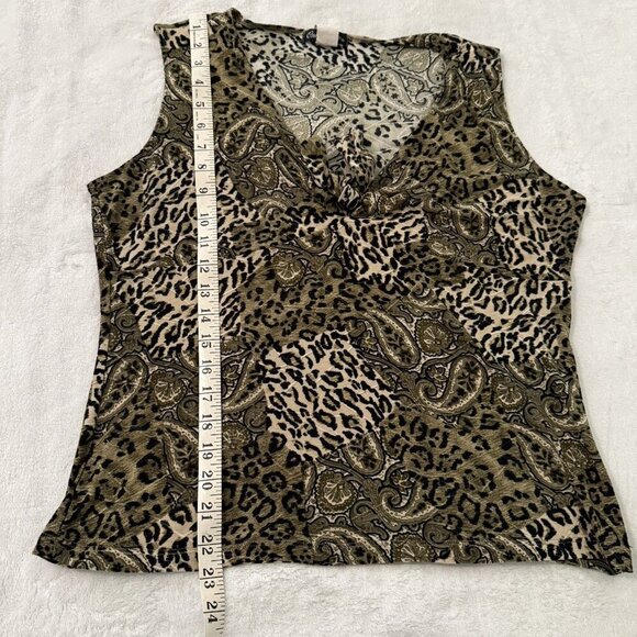 Only Nine Vintage 90s Y2K Olive Green Black Leopard Paisley Stretchy Tank Top XL - Picture 10 of 11